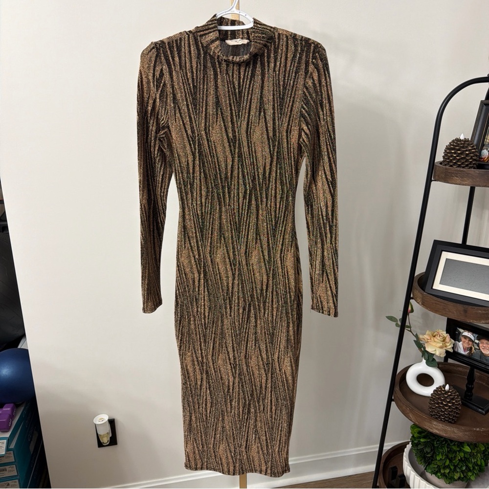 Chic Long Sleeve Brown and Black Dress